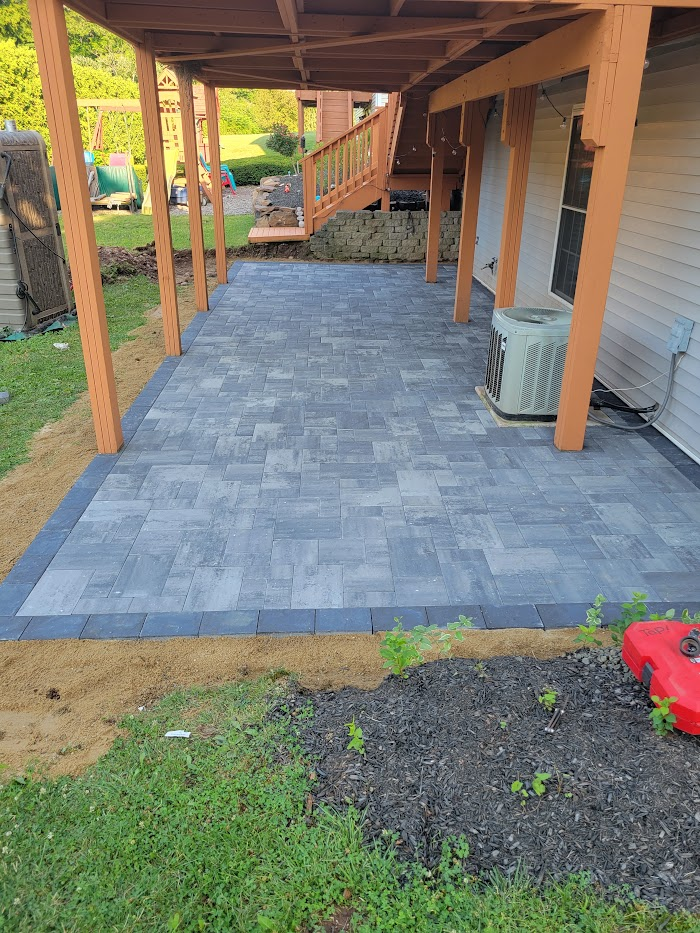 Under-deck patio in blue-gray